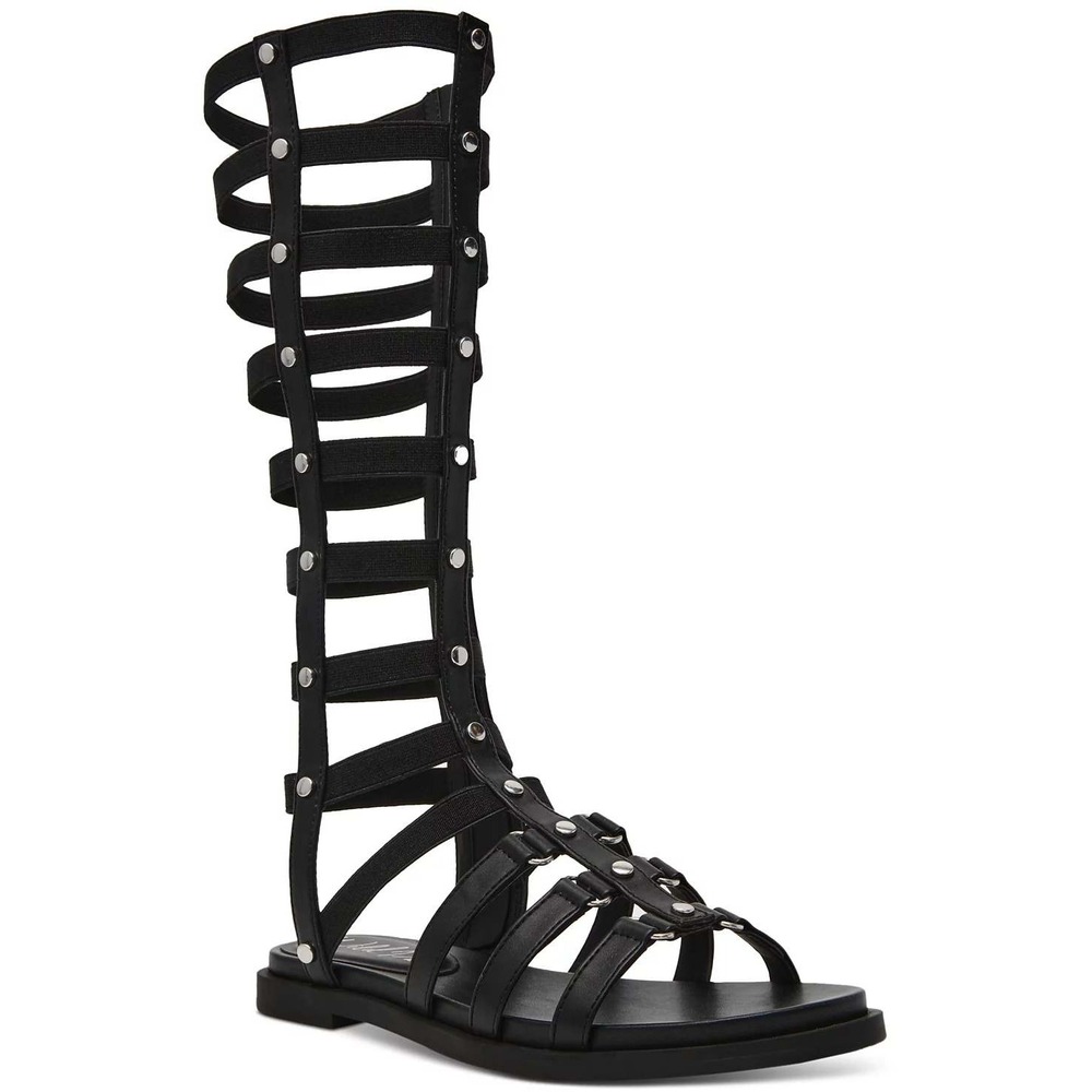 Wild Pair Romikaap Black Knee High Gladiator Studded Sandals 7.5M NEW
